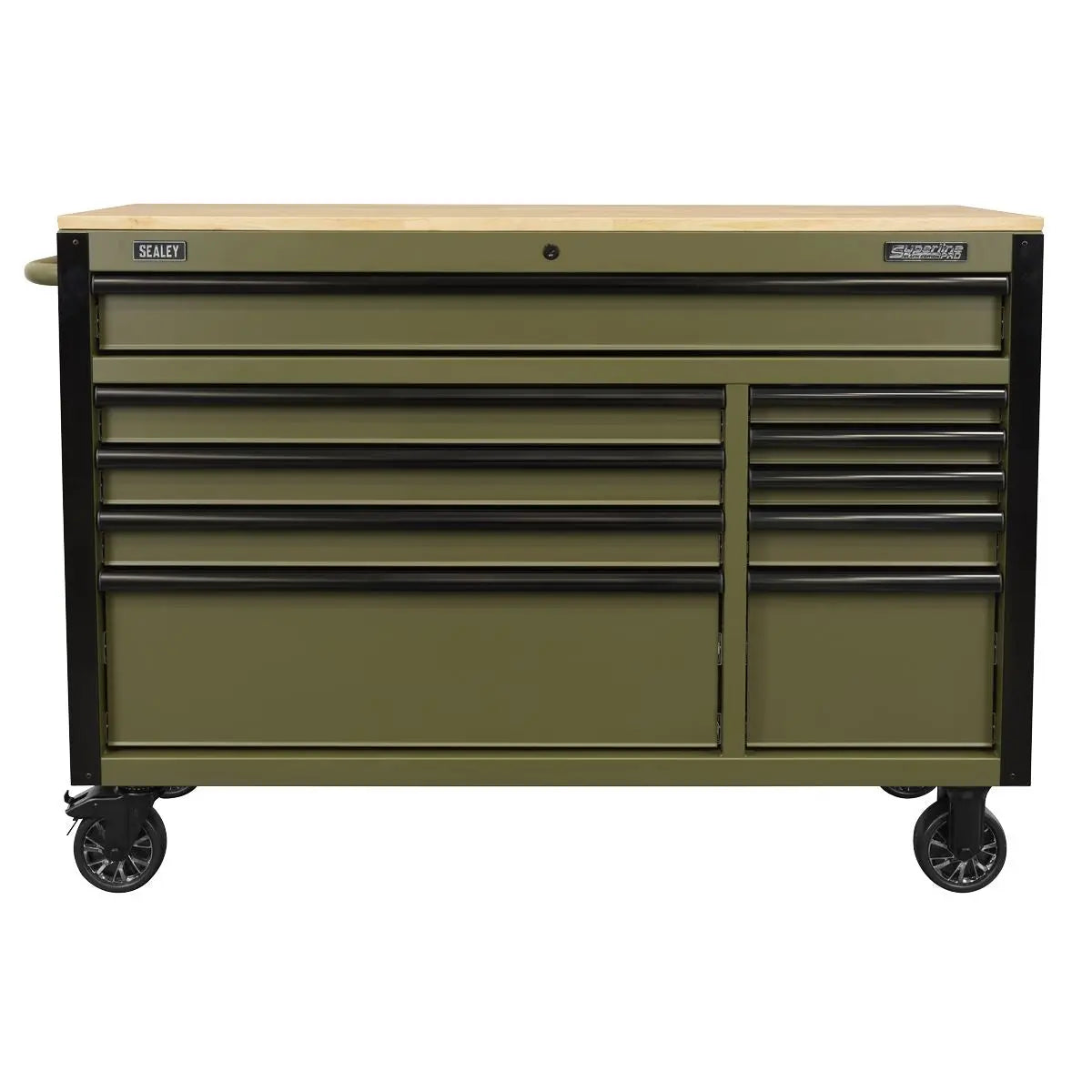 Sealey Superline PRO® Mobile Trolley with Wooden Worktop & Power Bar 10 Drawer 1320mm - White Rose Tools