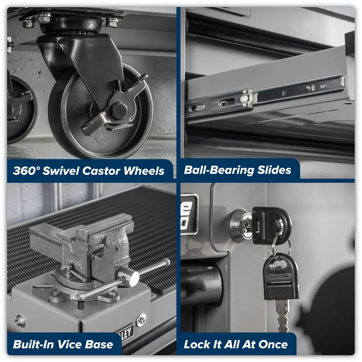 Sealey Superline PRO® Rollcab 6 Drawer with SG Swivel Base 100mm Vice  White Rose Tools