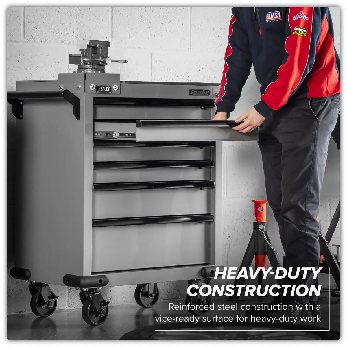Sealey Superline PRO® Rollcab 6 Drawer with SG Swivel Base 100mm Vice  White Rose Tools