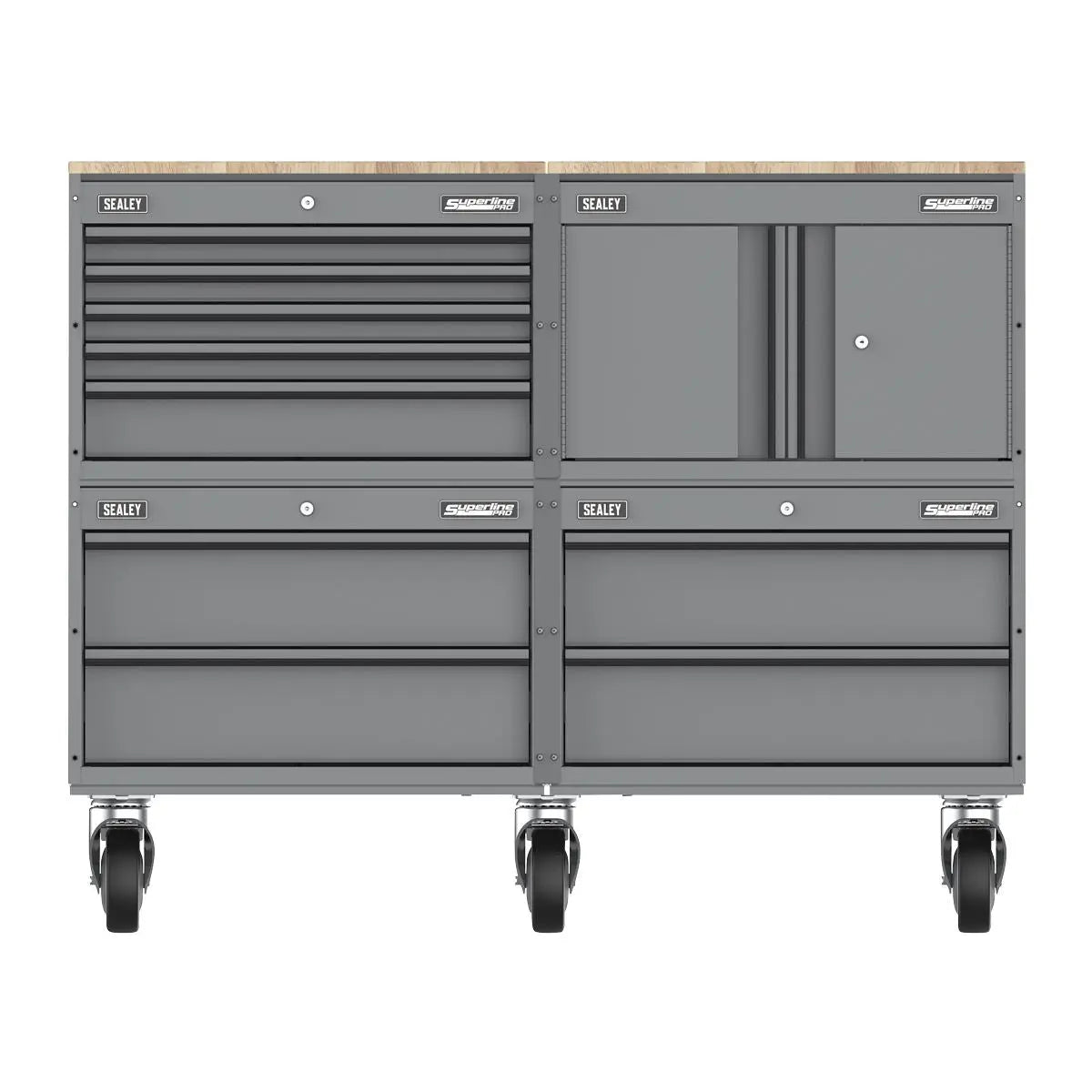 Sealey Superline PRO® Storage System with Rubber Wood Worktop 1.36m  White Rose Tools