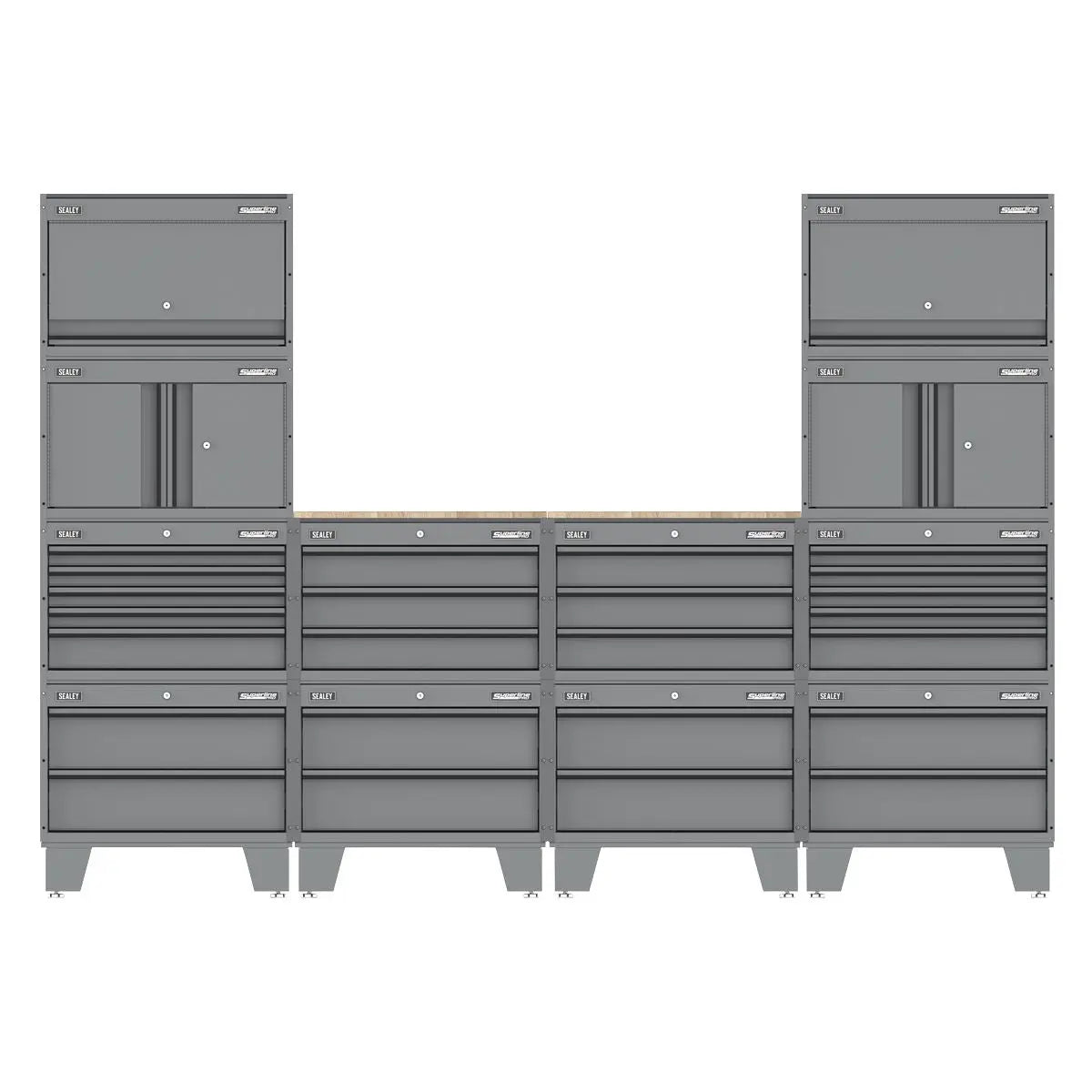 Sealey Superline PRO® Storage System with Rubber Wood Worktop 2.7m  White Rose Tools