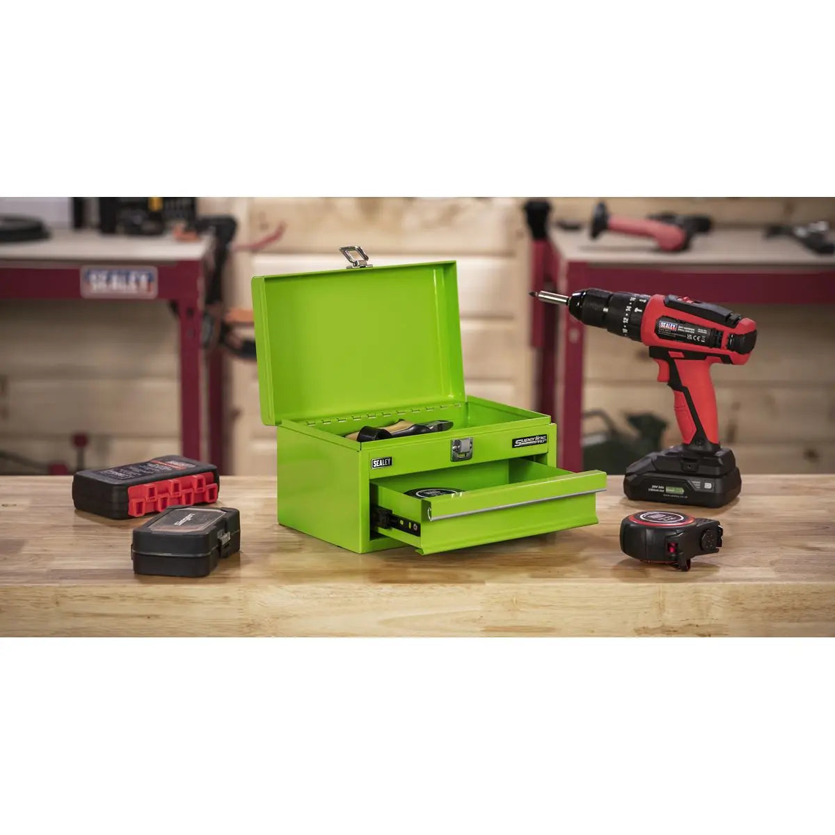 Sealey Superline Pro 1 Drawer Mini Toolbox Green  White Rose Tools