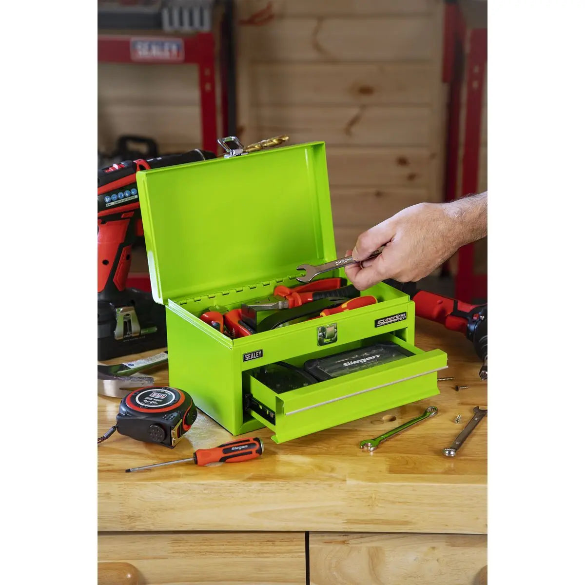 Sealey Superline Pro 1 Drawer Mini Toolbox Green  White Rose Tools