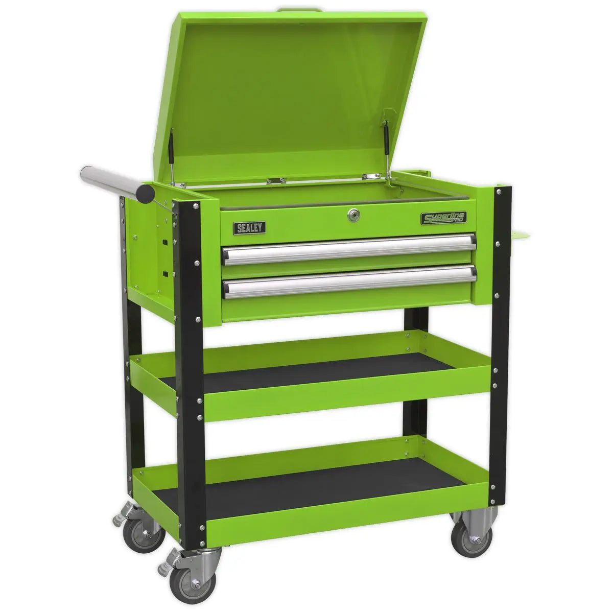 Sealey Superline Pro Heavy-Duty Mobile Tool & Parts Trolley 2 Drawers & Lockable Top - Green 