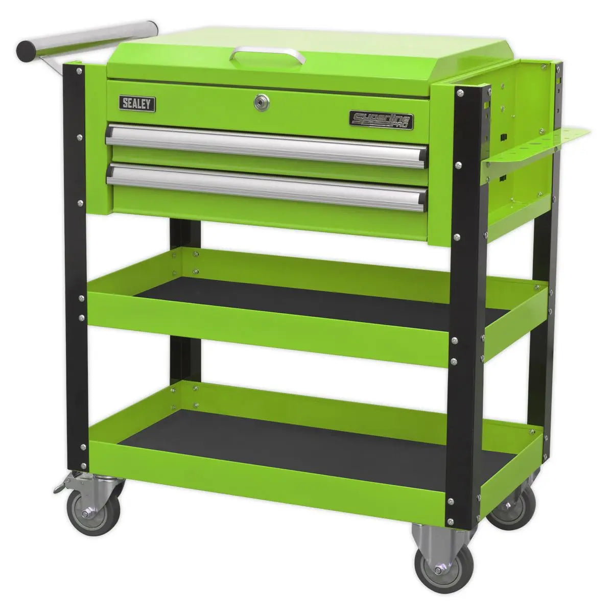 Sealey Superline Pro Heavy-Duty Mobile Tool & Parts Trolley 2 Drawers & Lockable Top - Green 