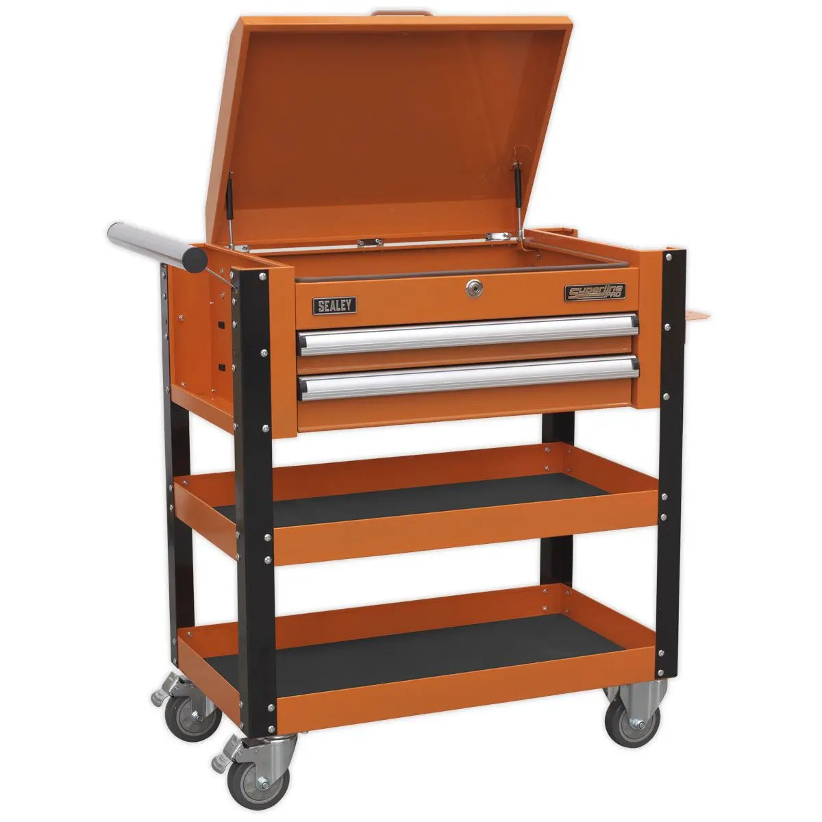Sealey Superline Pro Heavy-Duty Mobile Tool & Parts Trolley 2 Drawers & Lockable Top - Orange 