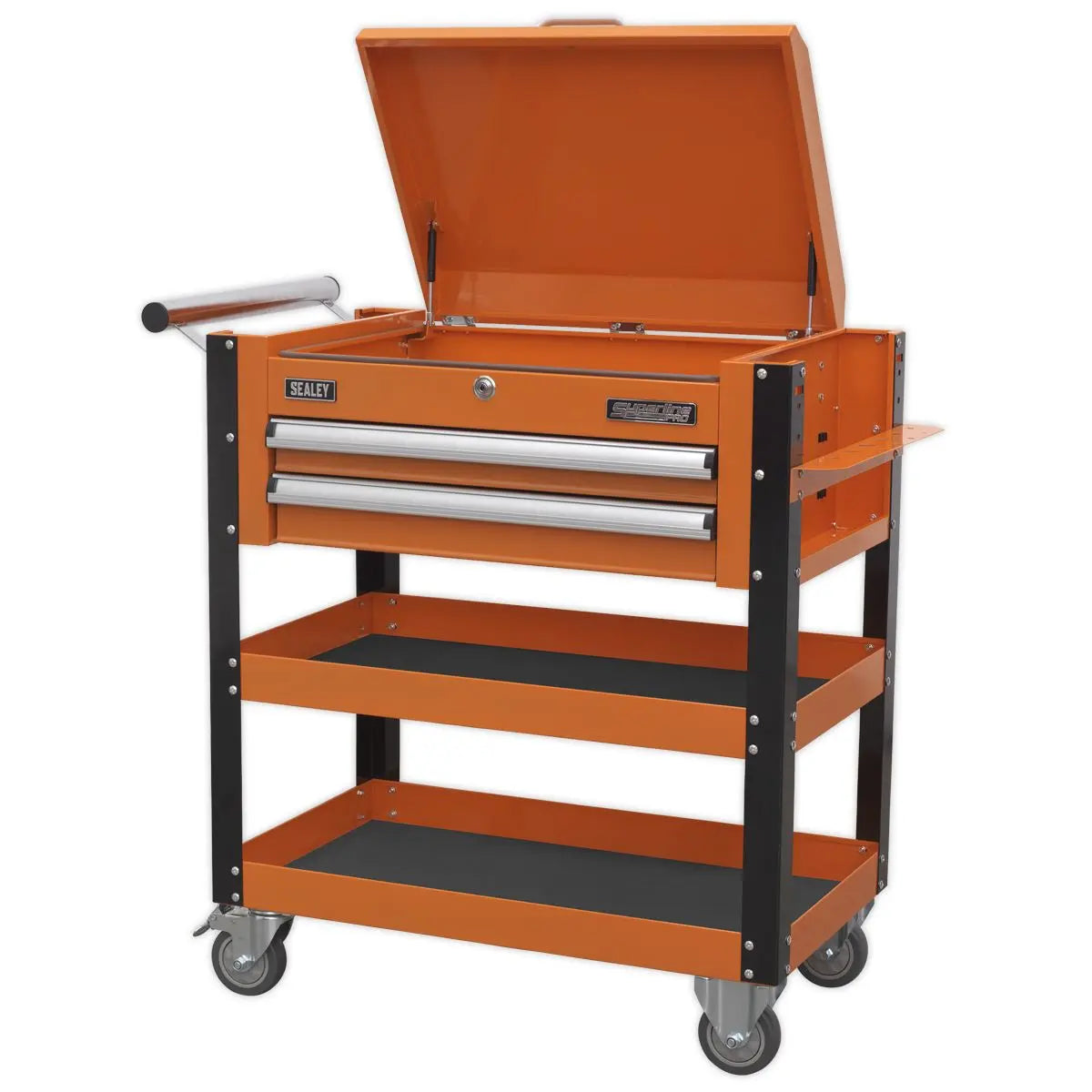 Sealey Superline Pro Heavy-Duty Mobile Tool & Parts Trolley 2 Drawers & Lockable Top - Orange 