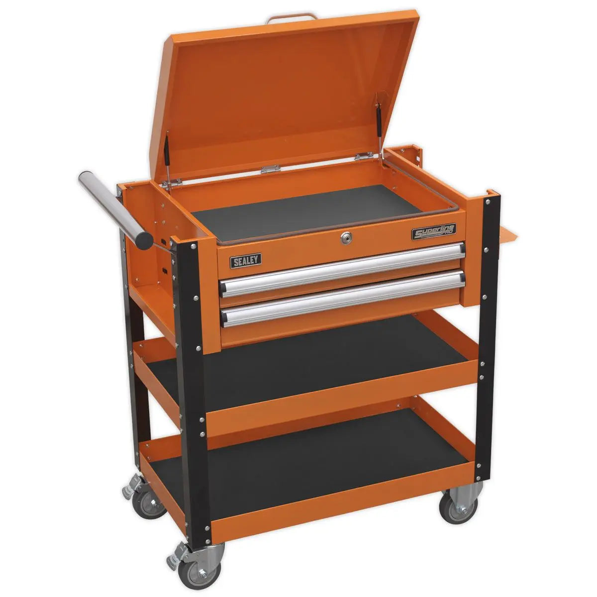 Sealey Superline Pro Heavy-Duty Mobile Tool & Parts Trolley 2 Drawers & Lockable Top - Orange 