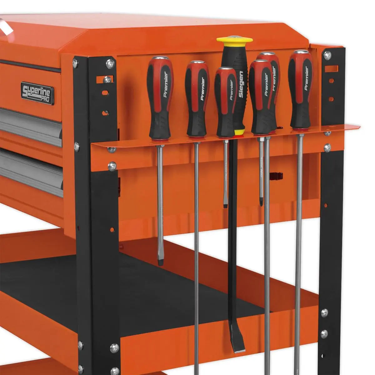 Sealey Superline Pro Heavy-Duty Mobile Tool & Parts Trolley 2 Drawers & Lockable Top - Orange 