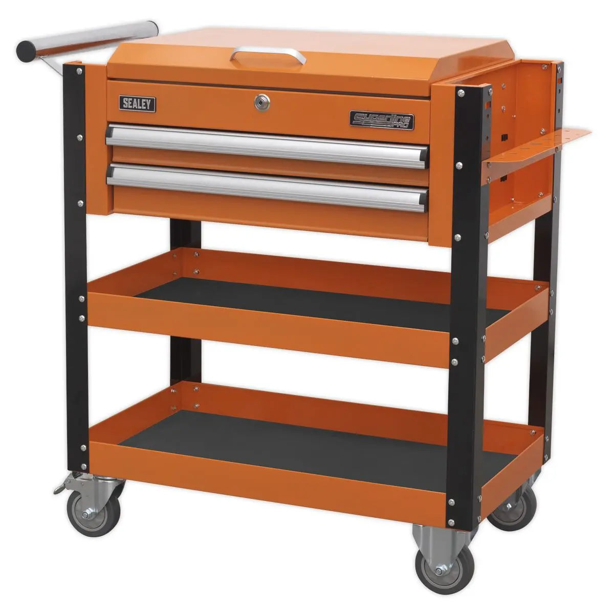 Sealey Superline Pro Heavy-Duty Mobile Tool & Parts Trolley 2 Drawers & Lockable Top - Orange 