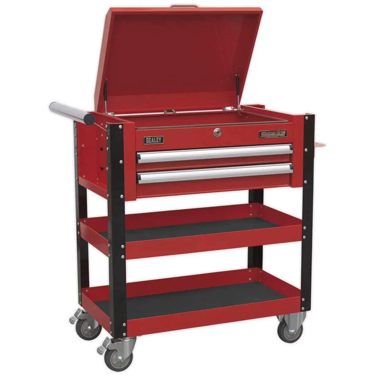 Sealey Superline Pro Heavy-Duty Mobile Tool & Parts Trolley 2 Drawers & Lockable Top - Red 