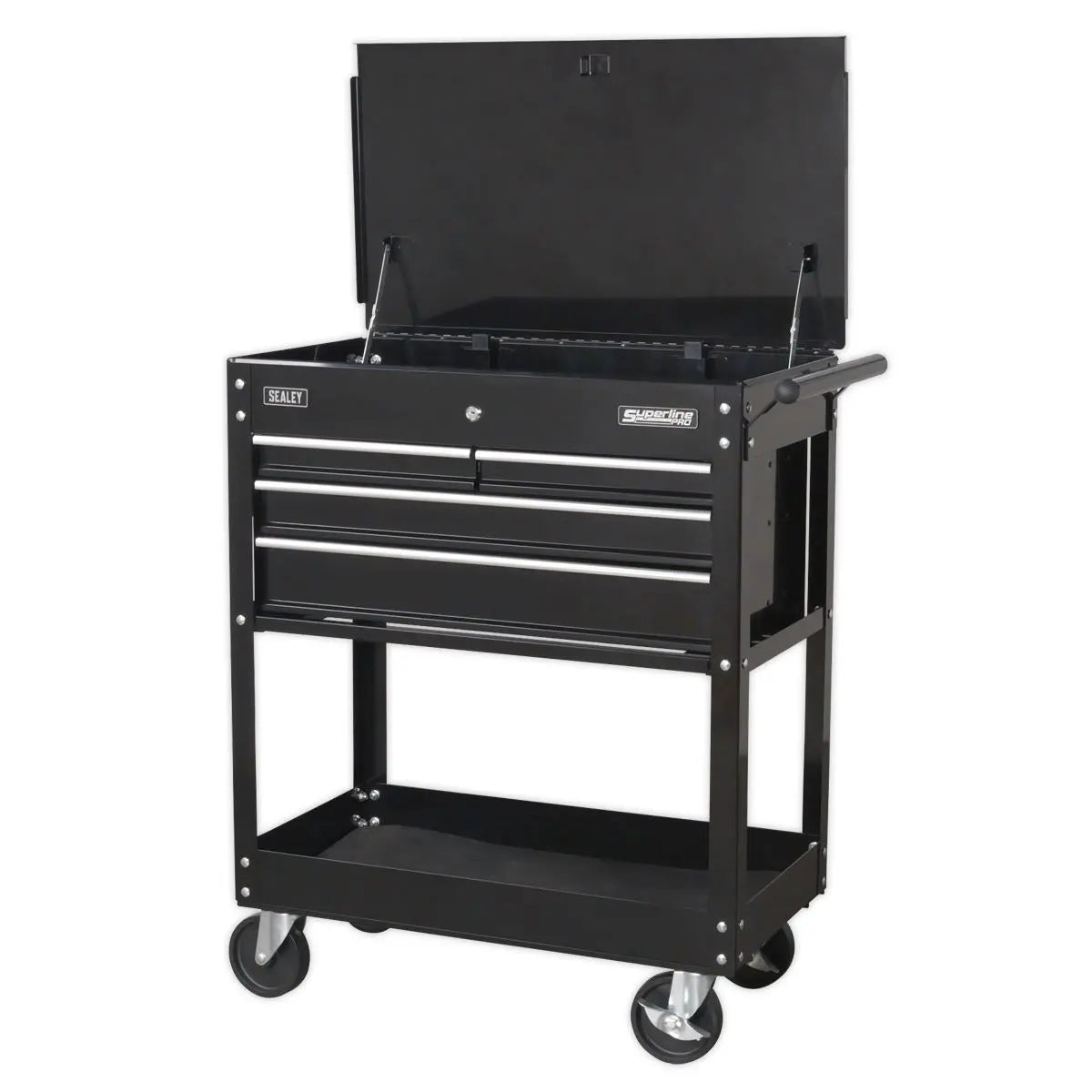 Sealey Superline Pro Heavy-Duty Mobile Tool & Parts Trolley with 4 Drawers & Lockable Top - Black 