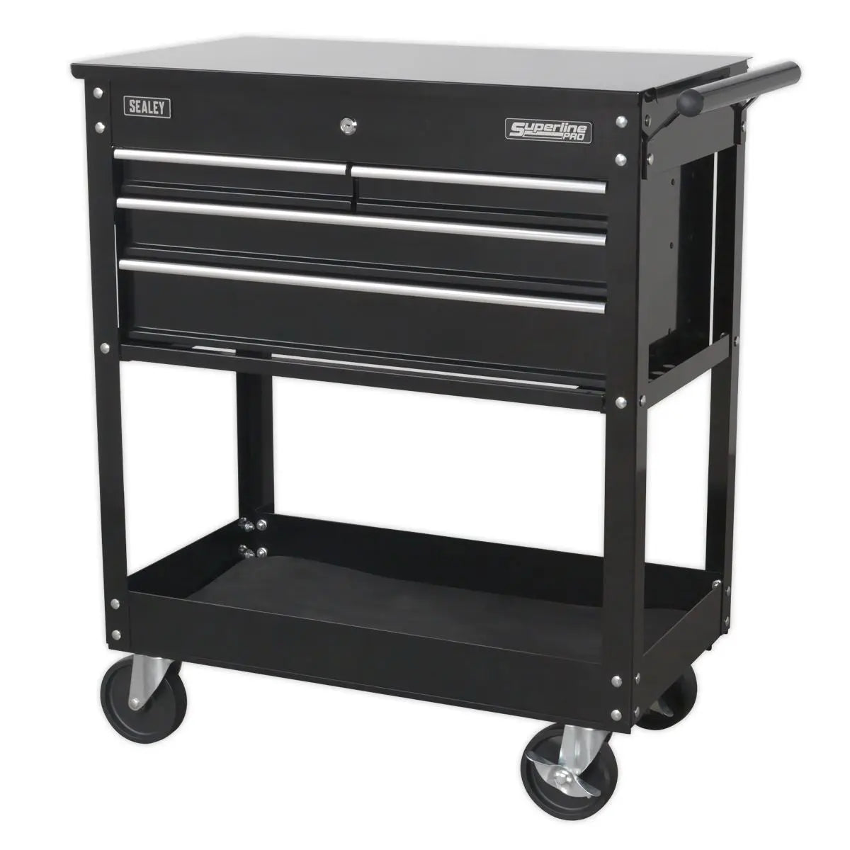 Sealey Superline Pro Heavy-Duty Mobile Tool & Parts Trolley with 4 Drawers & Lockable Top - Black 