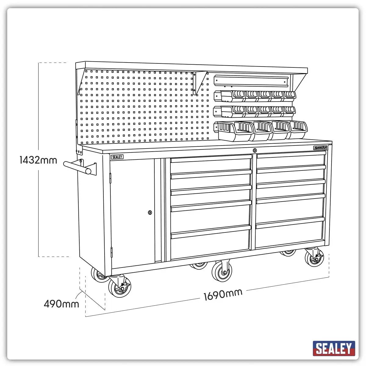 Sealey Superline Pro Mobile Workstation 10 Drawer with Backboard  White Rose Tools