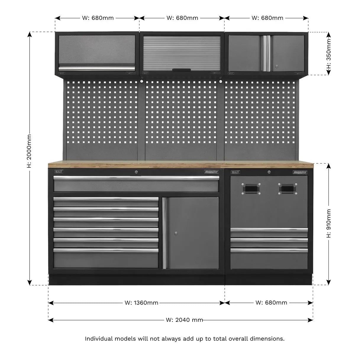 Sealey Superline Pro Modular Storage System Combo - Pressed Wood Worktop 