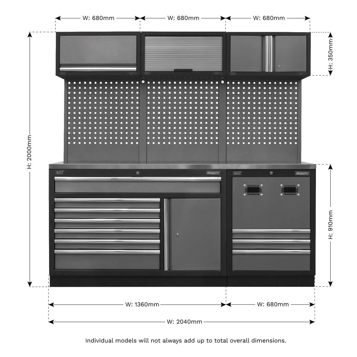 Sealey Superline Pro Modular Storage System Combo - Stainless Steel Worktop 