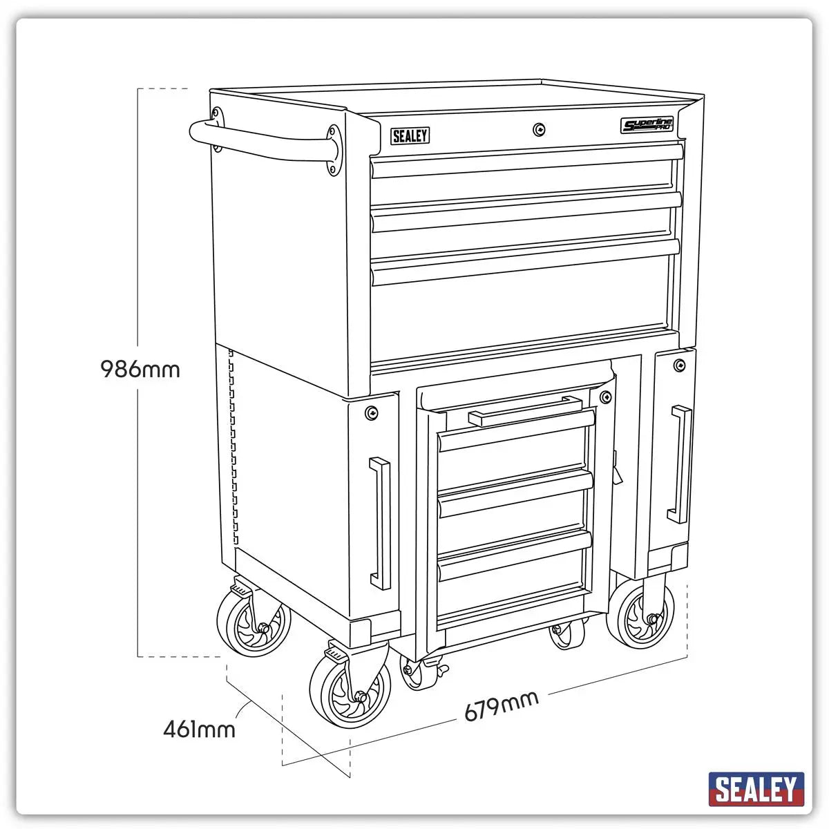 Sealey Superline Pro Rollcab 3 Drawer & Utility Seat  White Rose Tools