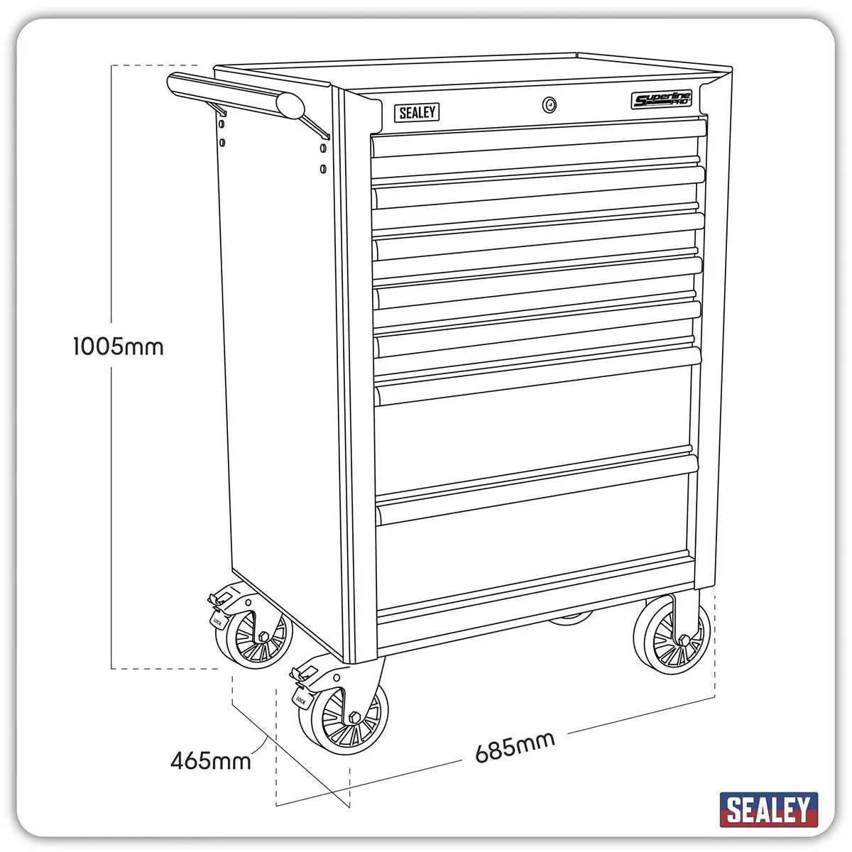 Sealey Superline Pro Rollcab 7 Drawer with Ball-Bearing Slides - Green/Black  White Rose Tools