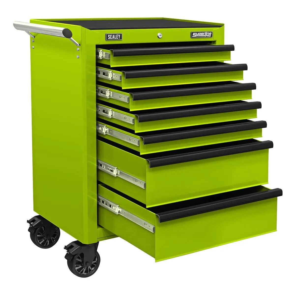Sealey Superline Pro Rollcab 7 Drawer with Ball-Bearing Slides - Green/Black  White Rose Tools