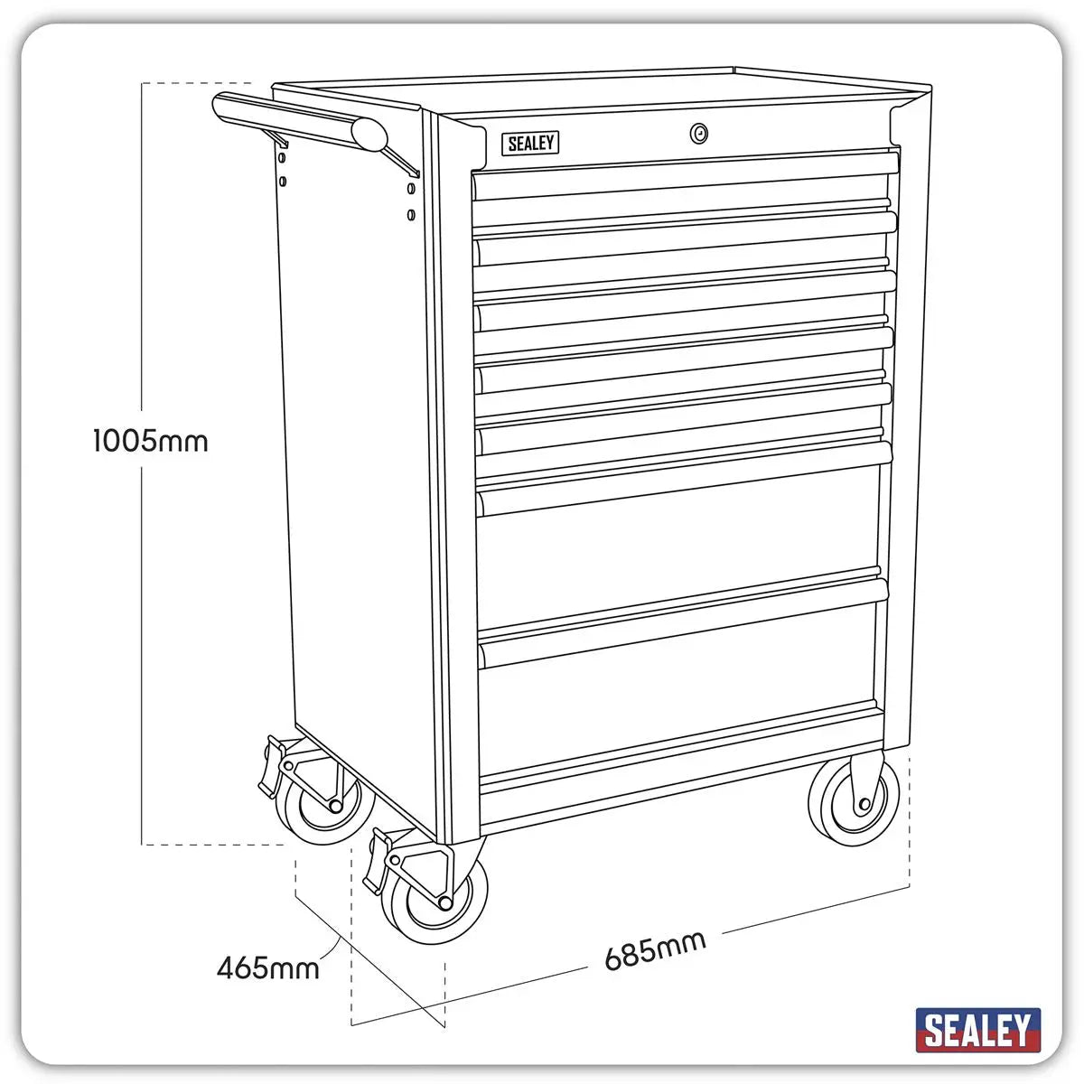 Sealey Superline Pro Rollcab 7 Drawer with Ball-Bearing Slides - Red 