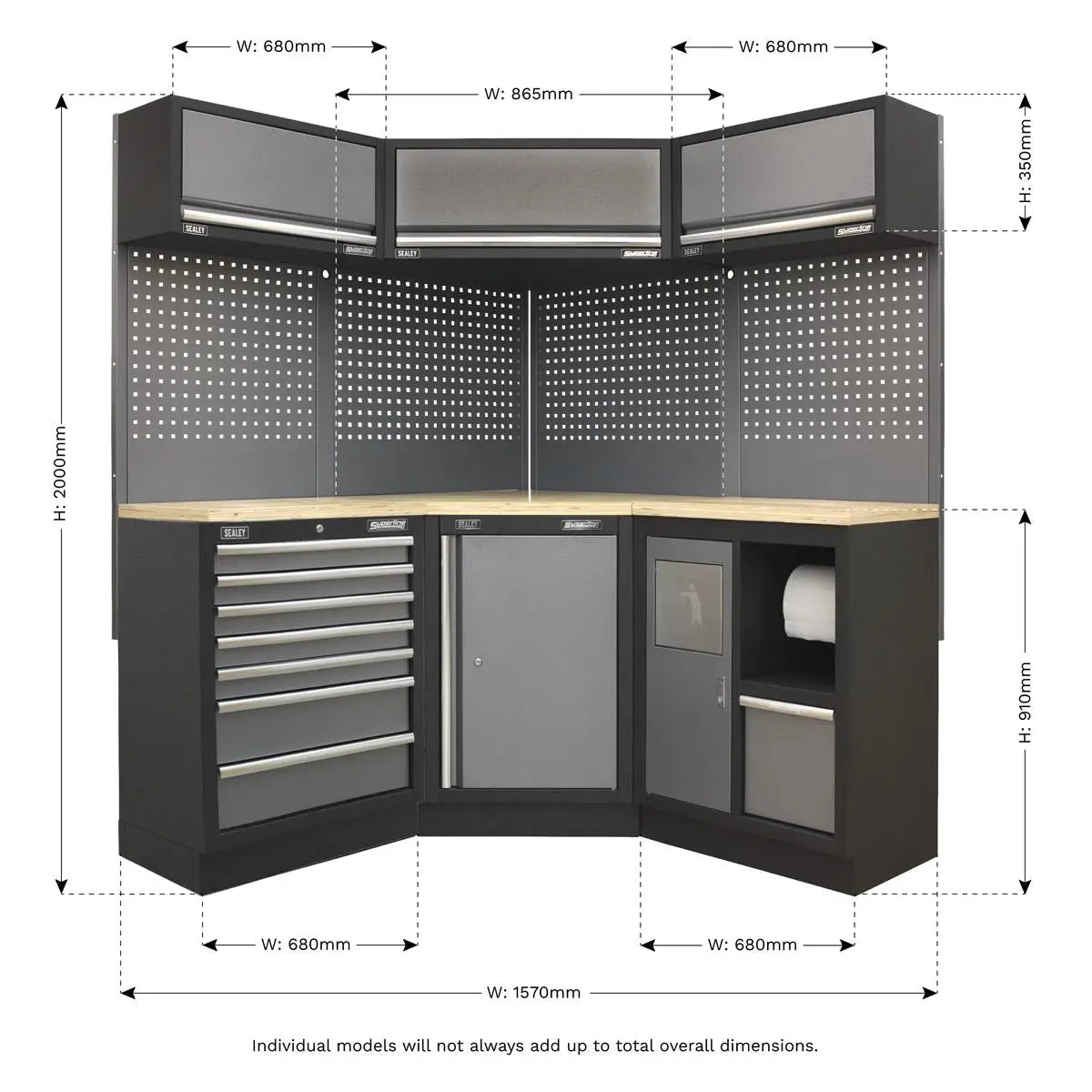 Sealey Superline Pro Superline PRO® 1.6m Corner Storage System - Wood Worktop  White Rose Tools