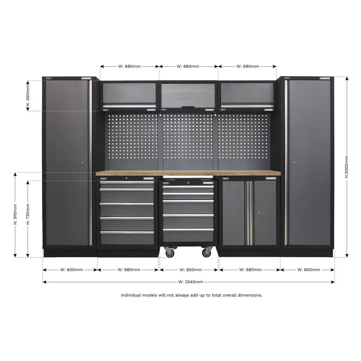 Sealey Superline Pro Superline PRO® 3.2m Storage System - Wood Worktop  White Rose Tools