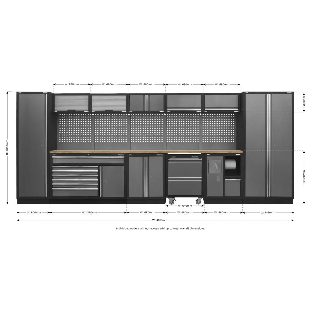 Sealey Superline Pro Superline PRO® 4.9m Storage System - Pressed Wood Worktop 