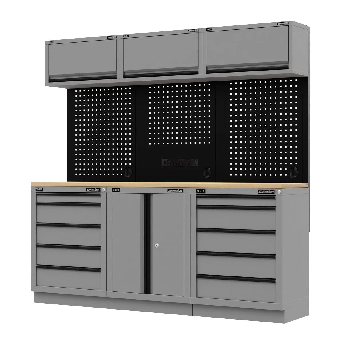 Sealey Superline Pro Superline PRO® Black Edition Storage System with Rubber Wood Worktop 2.04m  White Rose Tools