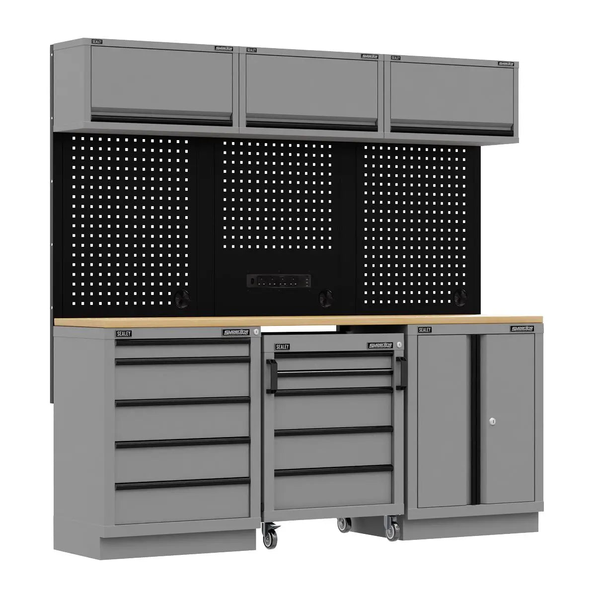 Sealey Superline Pro Superline PRO® Black Edition Storage System with Rubber Wood Worktop 2.04m  White Rose Tools