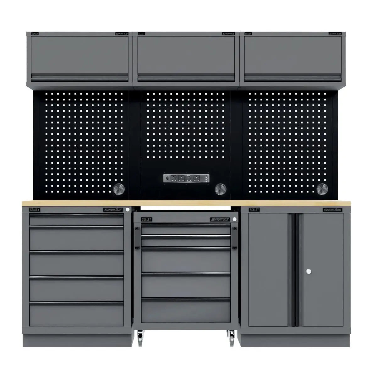 Sealey Superline Pro Superline PRO® Black Edition Storage System with Rubber Wood Worktop 2.04m  White Rose Tools