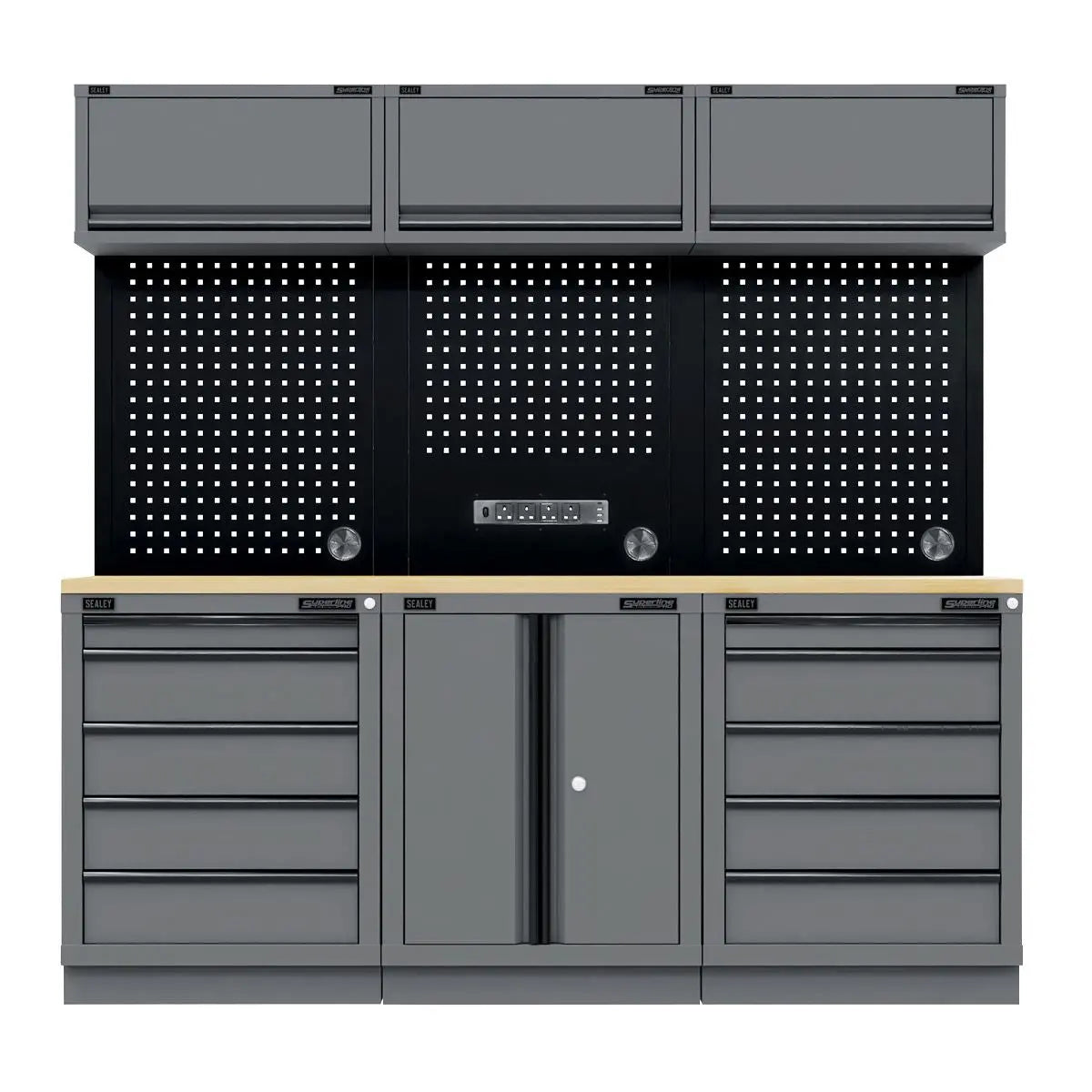 Sealey Superline Pro Superline PRO® Black Edition Storage System with Rubber Wood Worktop 2.04m  White Rose Tools