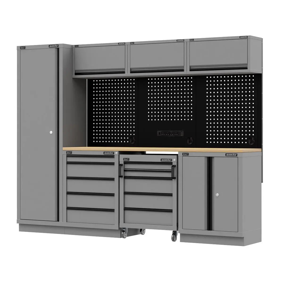 Sealey Superline Pro Superline PRO® Black Edition Storage System with Rubber Wood Worktop 2.64m  White Rose Tools