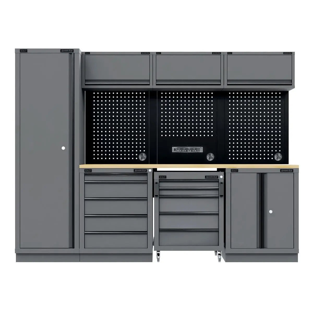 Sealey Superline Pro Superline PRO® Black Edition Storage System with Rubber Wood Worktop 2.64m  White Rose Tools