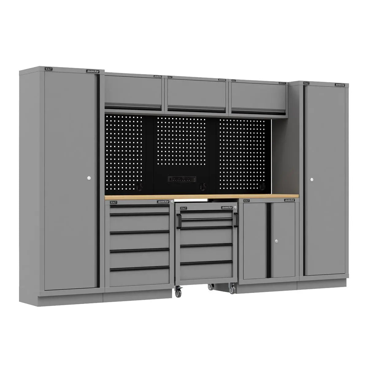 Sealey Superline Pro Superline PRO® Black Edition Storage System with Rubber Wood Worktop 3.24m  White Rose Tools