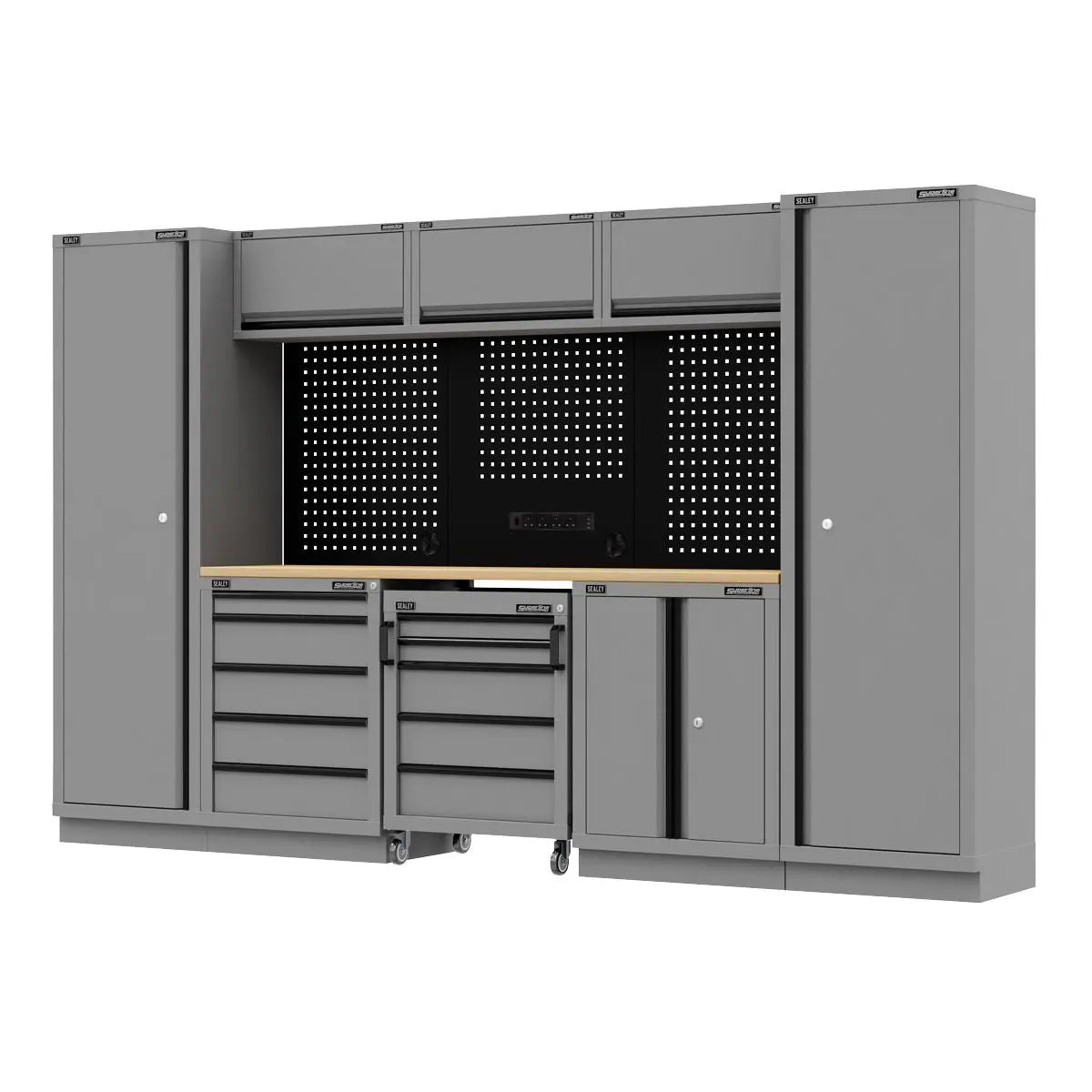 Sealey Superline Pro Superline PRO® Black Edition Storage System with Rubber Wood Worktop 3.24m  White Rose Tools