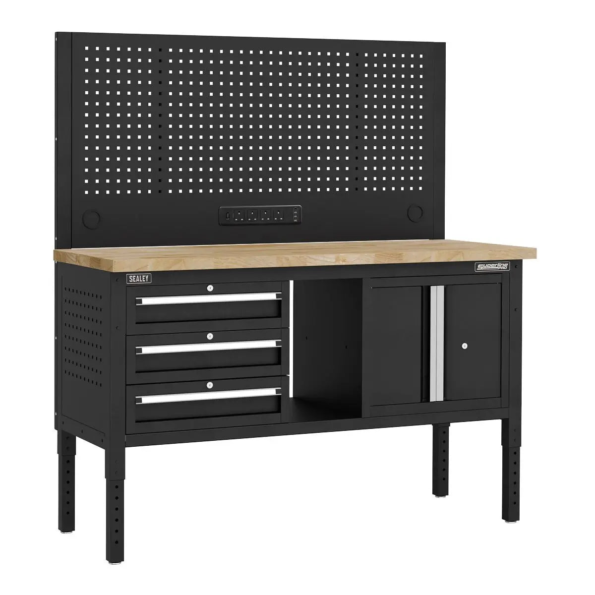 Sealey Superline Pro Superline PRO® Modular Workbench with 3 Drawers & Cupboard Wooden Worktop 1525mm  White Rose Tools