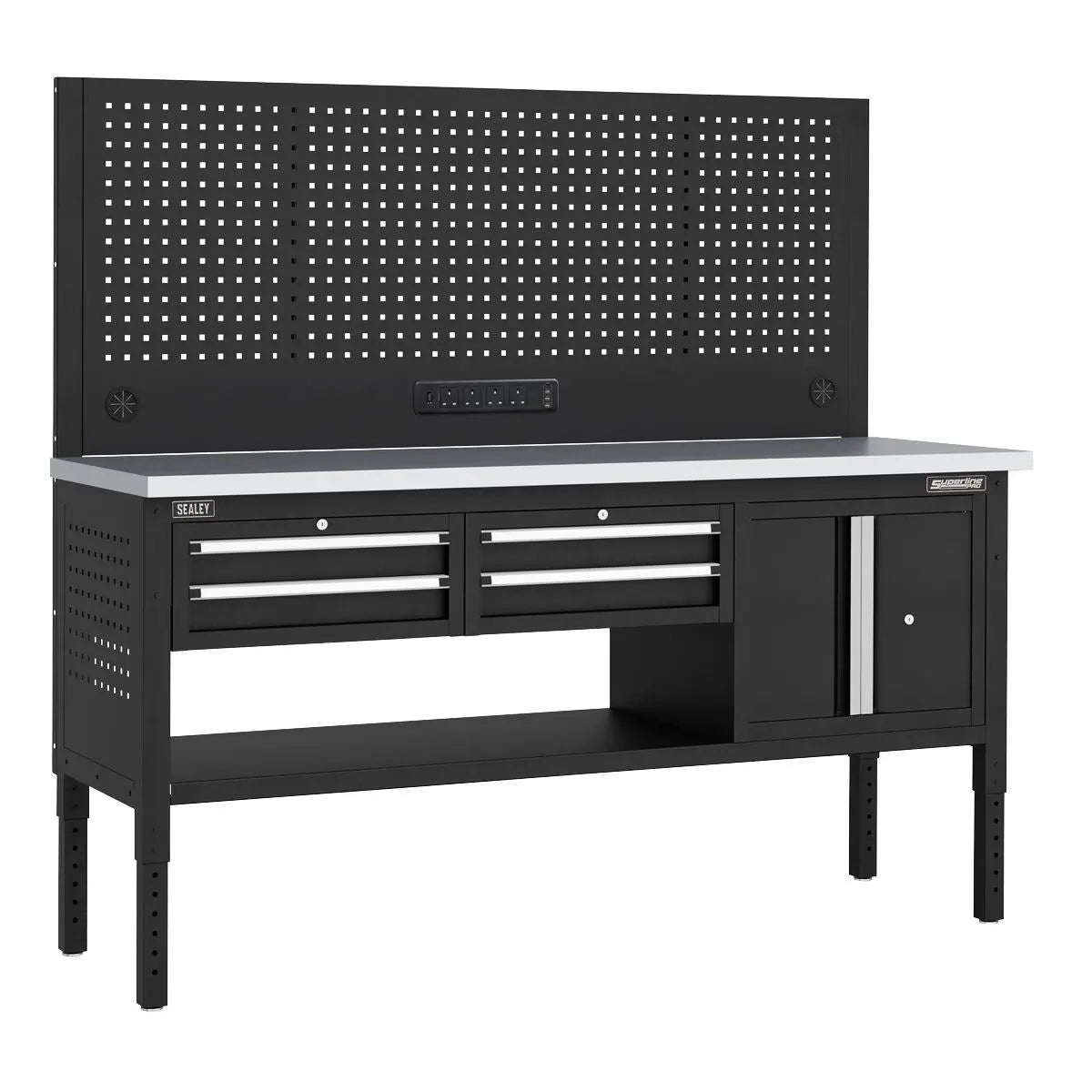 Sealey Superline Pro Superline PRO® Modular Workbench with 4 Drawers & Cupboard Stainless Steel Worktop 1830mm  White Rose Tools