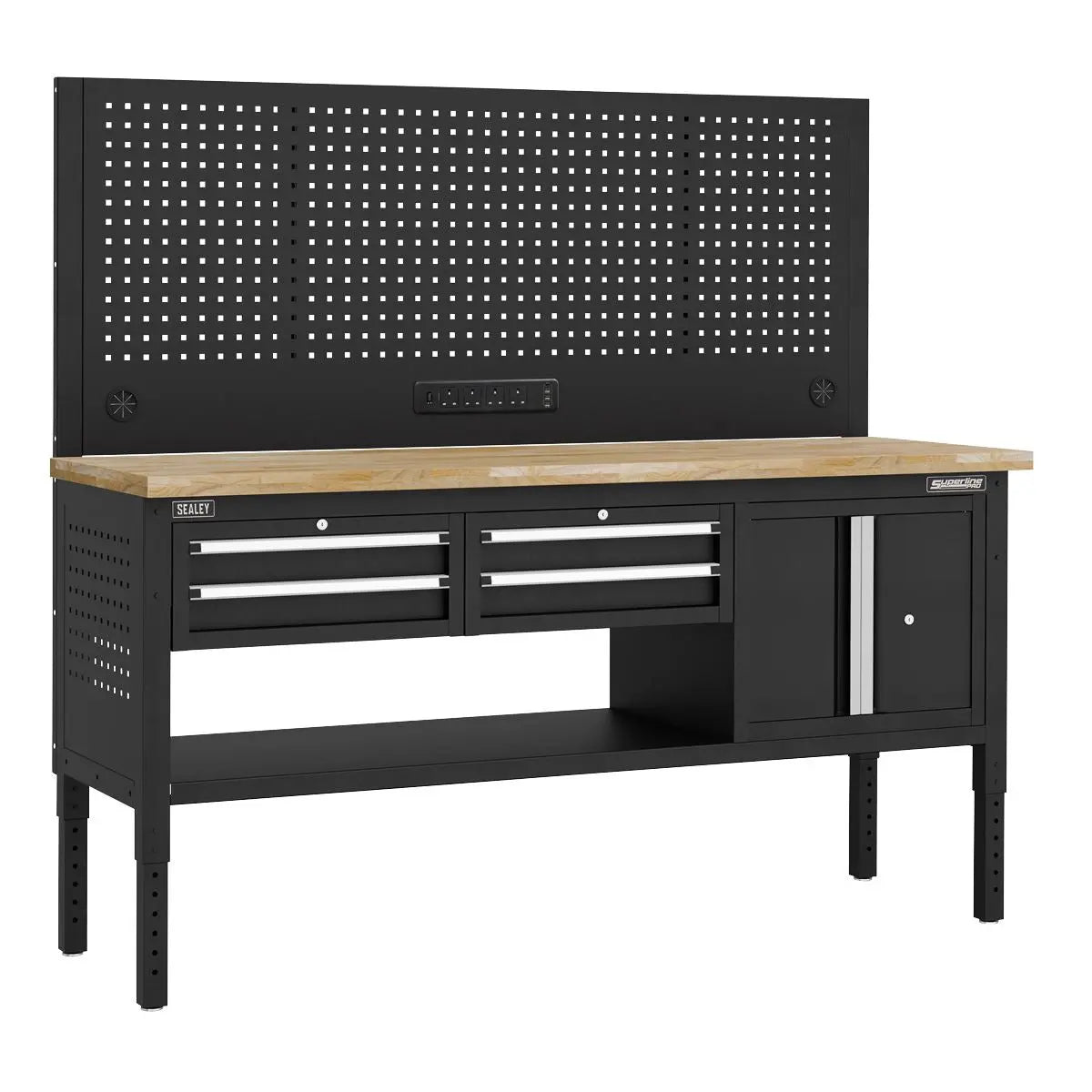 Sealey Superline Pro Superline PRO® Modular Workbench with 4 Drawers & Cupboard Wooden Worktop 1830mm  White Rose Tools