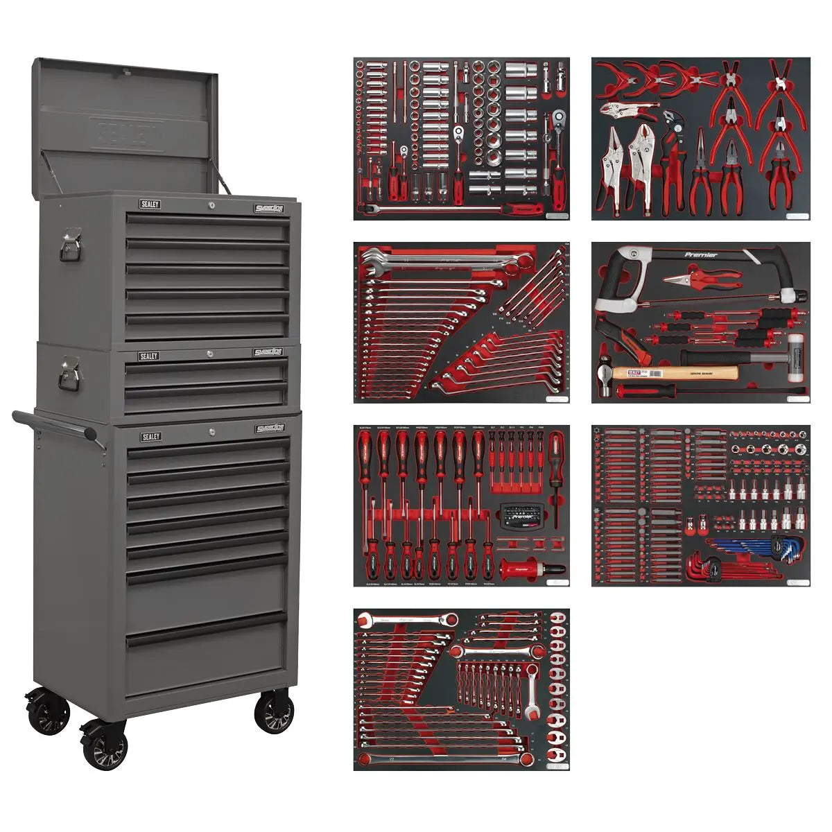 Sealey Superline Pro Superline PRO® Tool Chest Combination 14 Drawer with 446pc Tool Kit - Grey  White Rose Tools