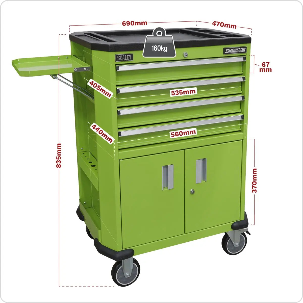 Sealey Superline Pro Tool Trolley with 4 Drawers & 2 Door Cupboard 