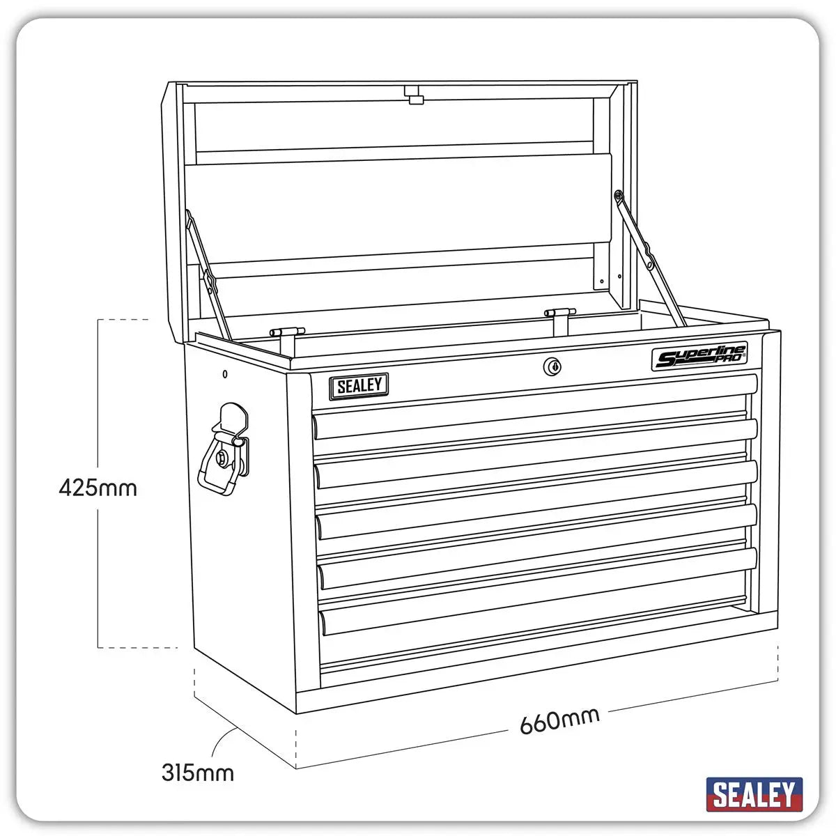 Sealey Superline Pro Topchest 5 Drawer with Ball-Bearing Slides - Black 