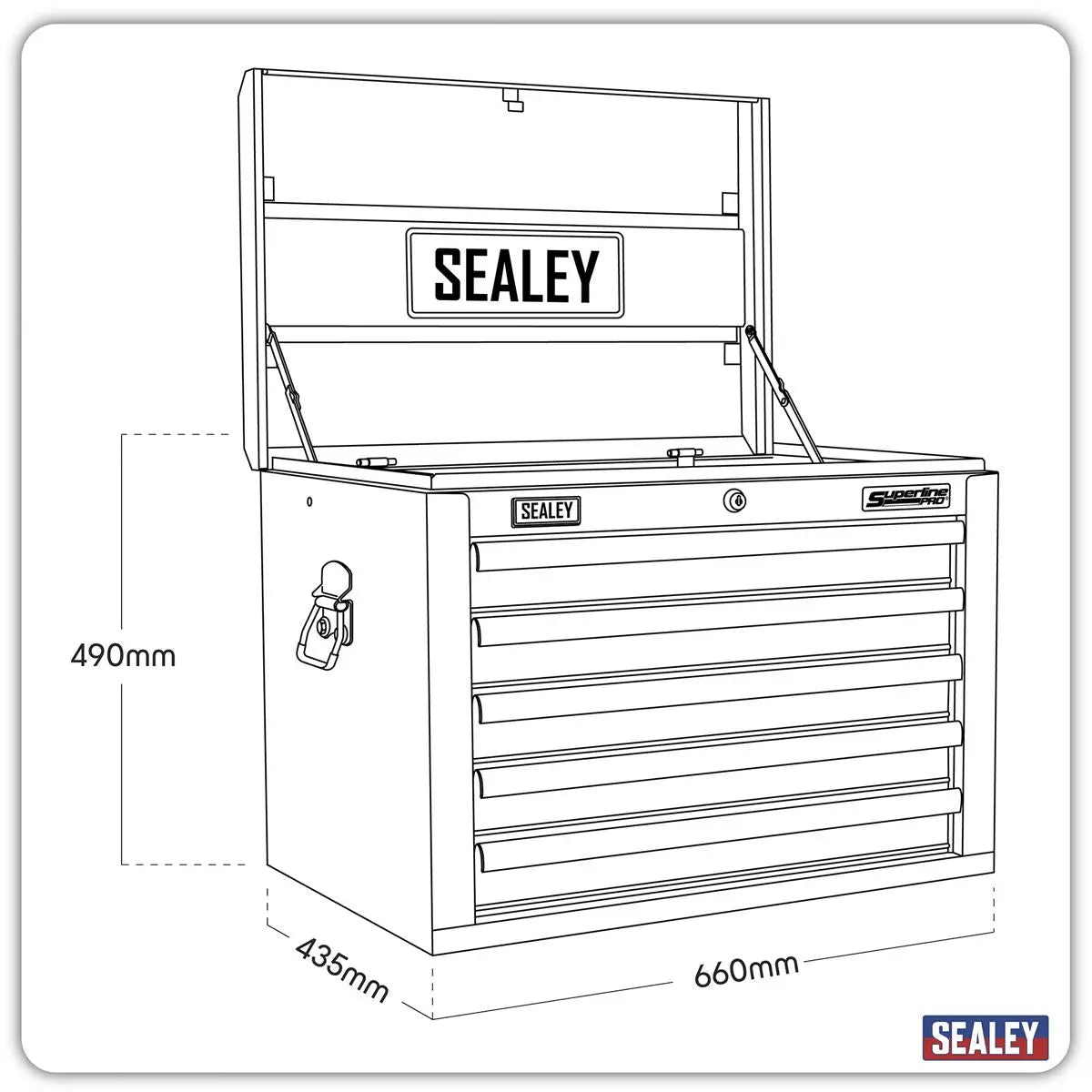 Sealey Superline Pro Topchest 5 Drawer with Ball-Bearing Slides - Grey/Black  White Rose Tools