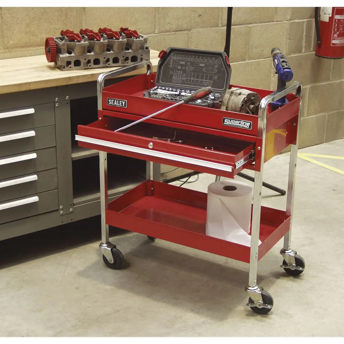 Sealey Superline Pro Trolley 2-Level Heavy-Duty with Lockable Drawer 