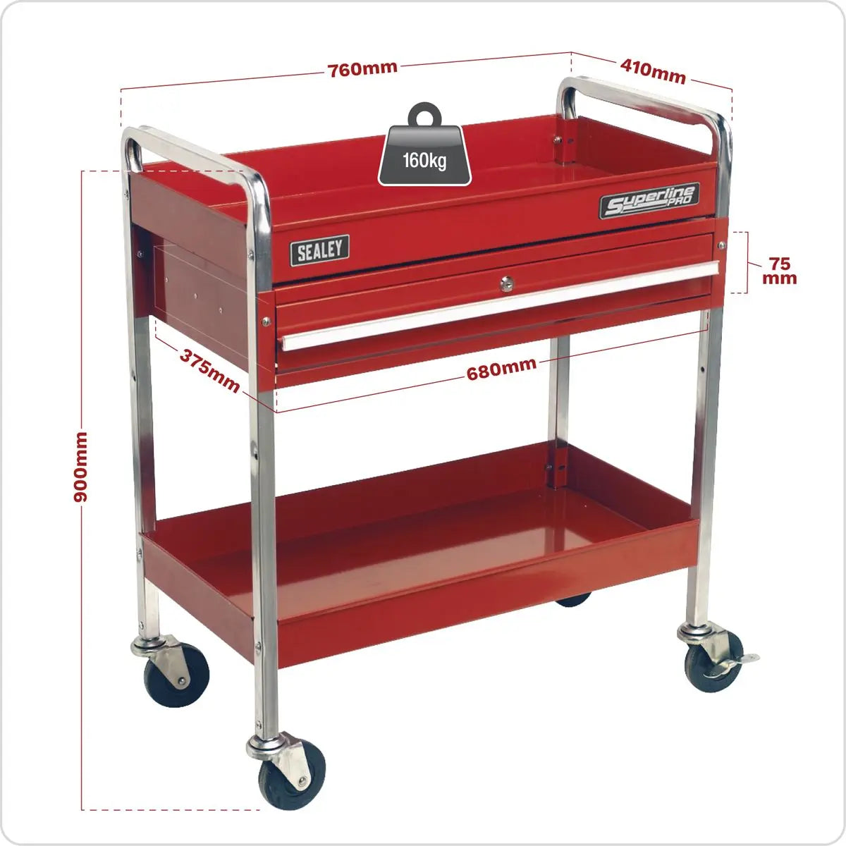 Sealey Superline Pro Trolley 2-Level Heavy-Duty with Lockable Drawer 