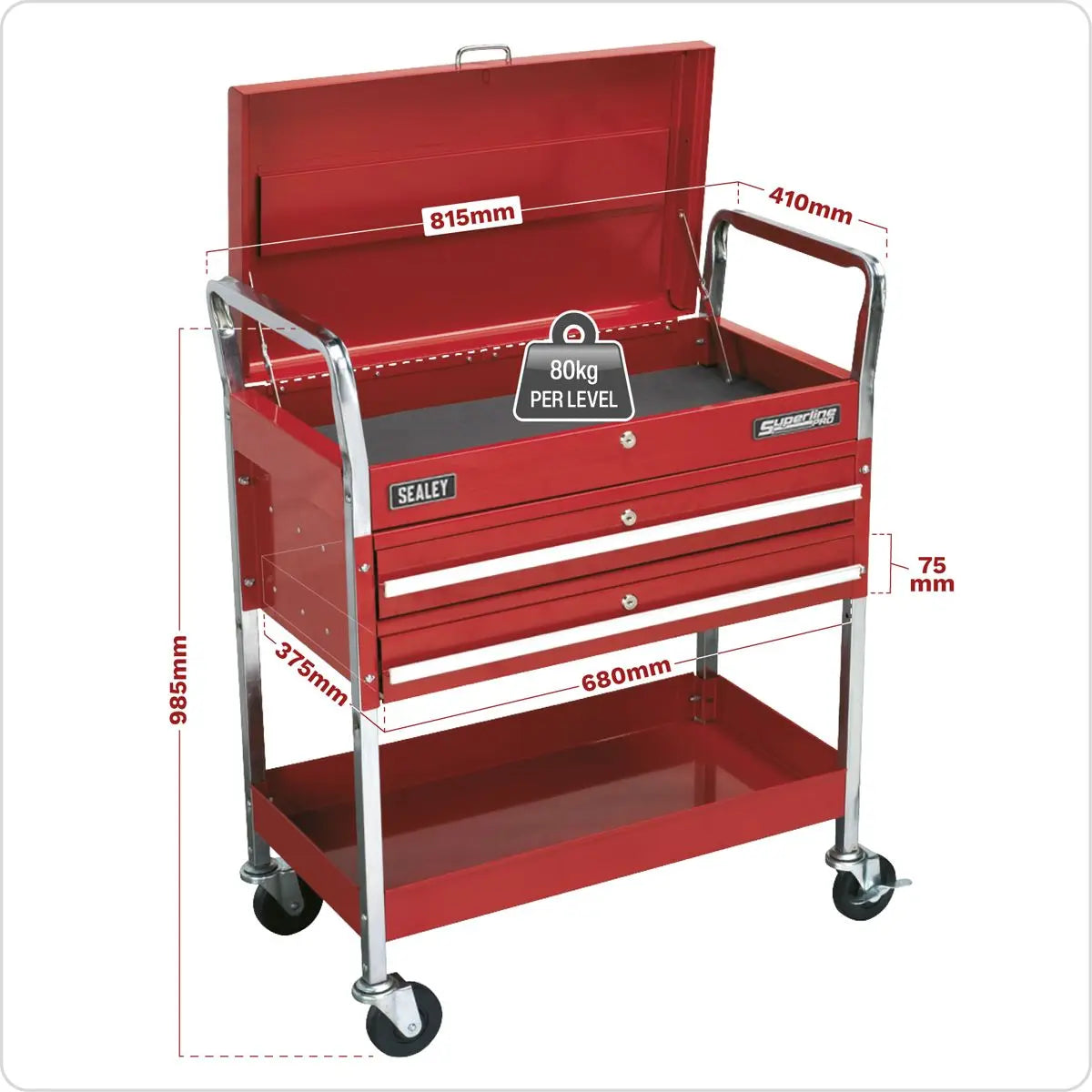 Sealey Superline Pro Trolley 2-Level Heavy-Duty with Lockable Top 