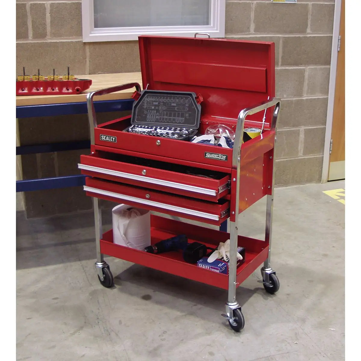Sealey Superline Pro Trolley 2-Level Heavy-Duty with Lockable Top & 2 Drawers 