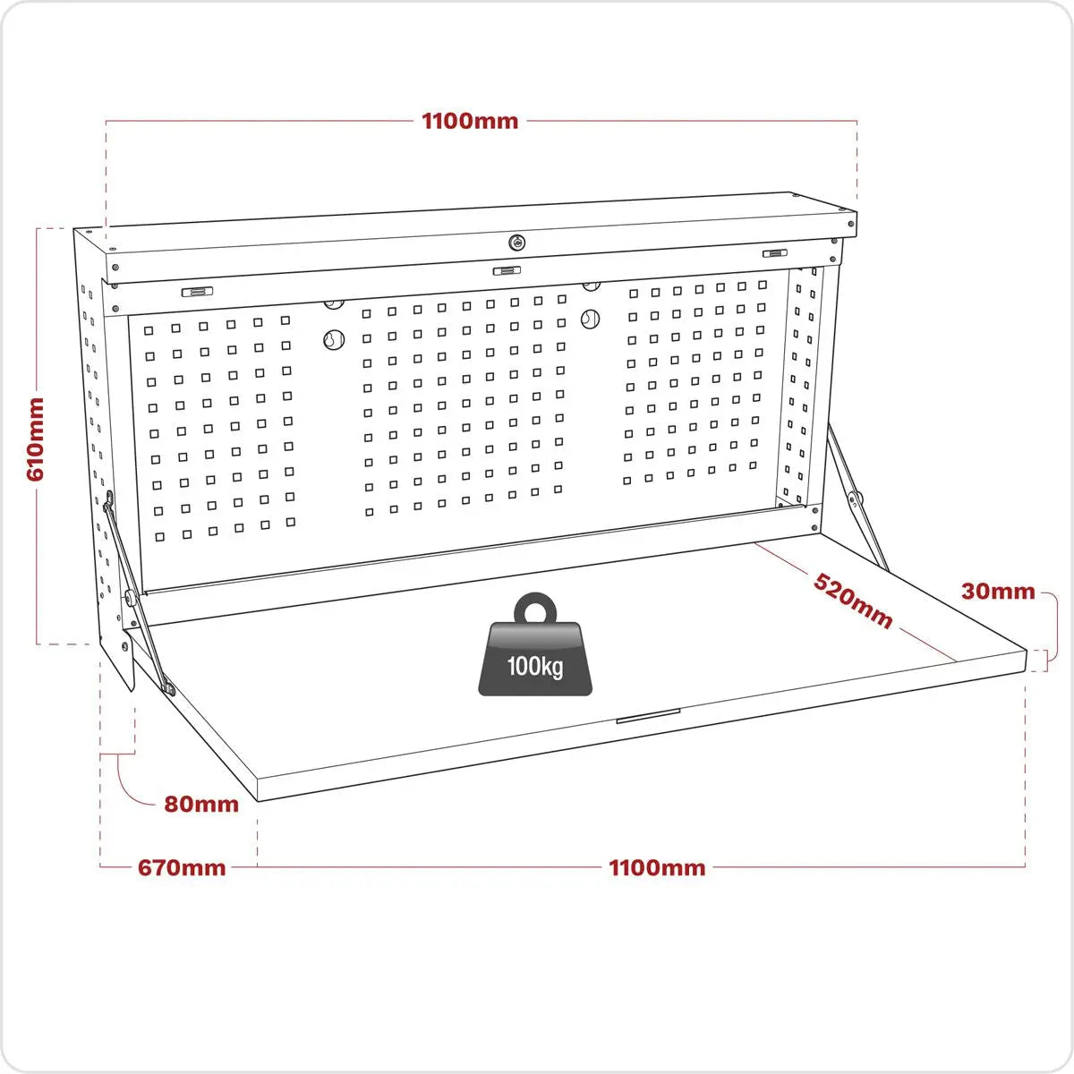 Sealey Superline Pro Wall Mounted Foldable Workbench 1100mm  White Rose Tools