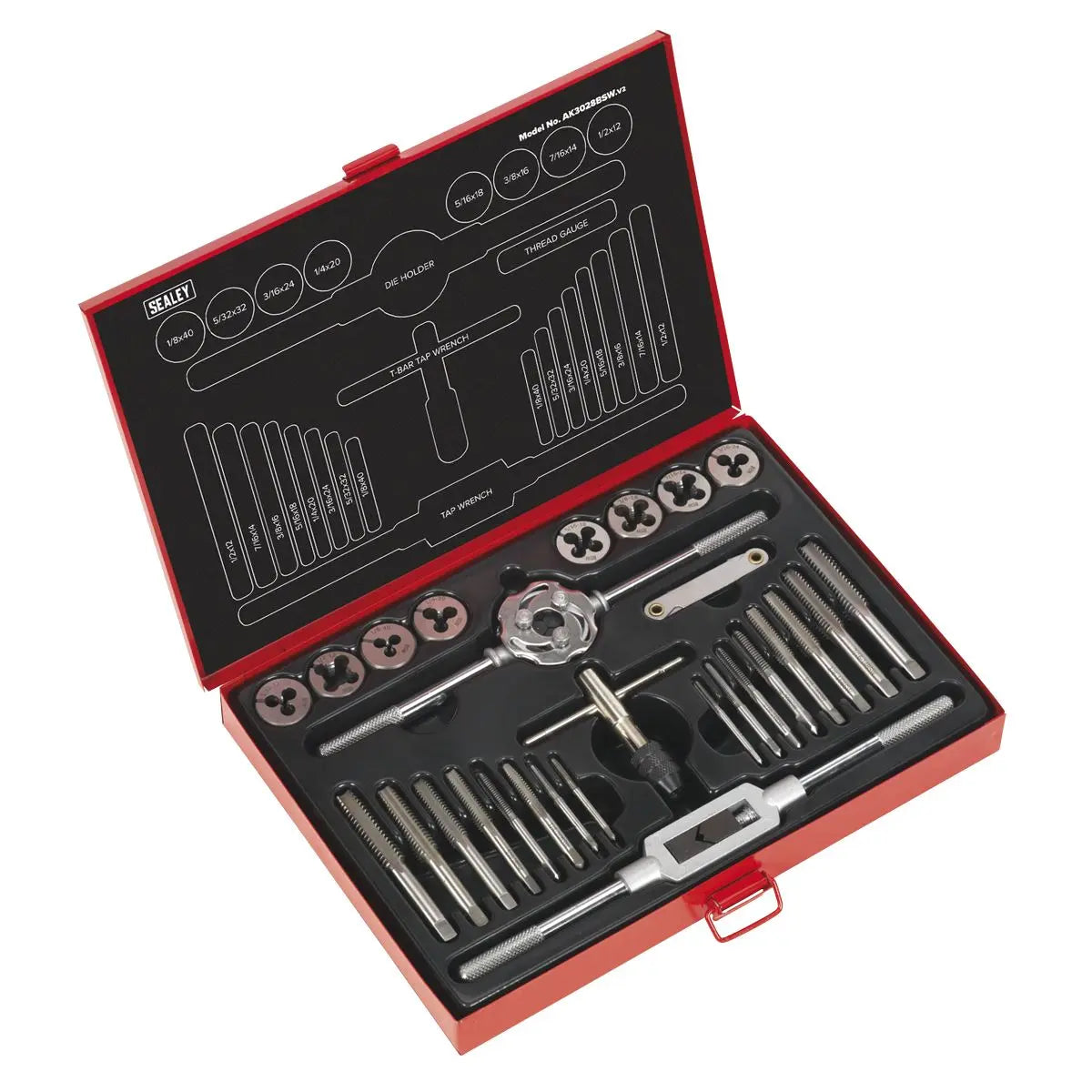 Sealey Tap & Die Set 28pc Split Dies Imperial BSW 