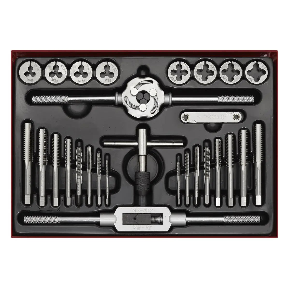 Sealey Tap & Die Set 28pc Split Dies Imperial BSW 