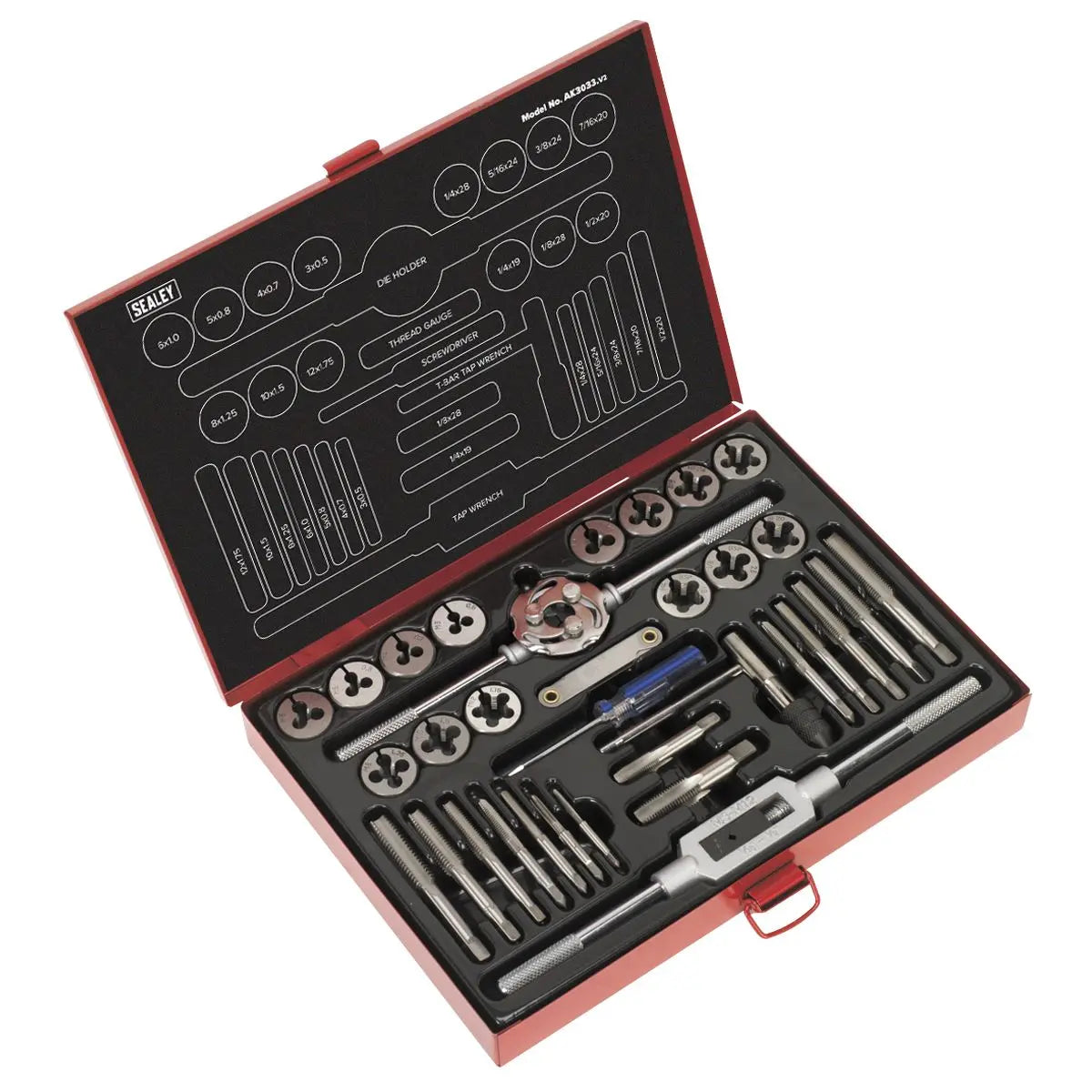 Sealey Tap & Die Set 33pc Split Dies Metric/UNF/BSP 